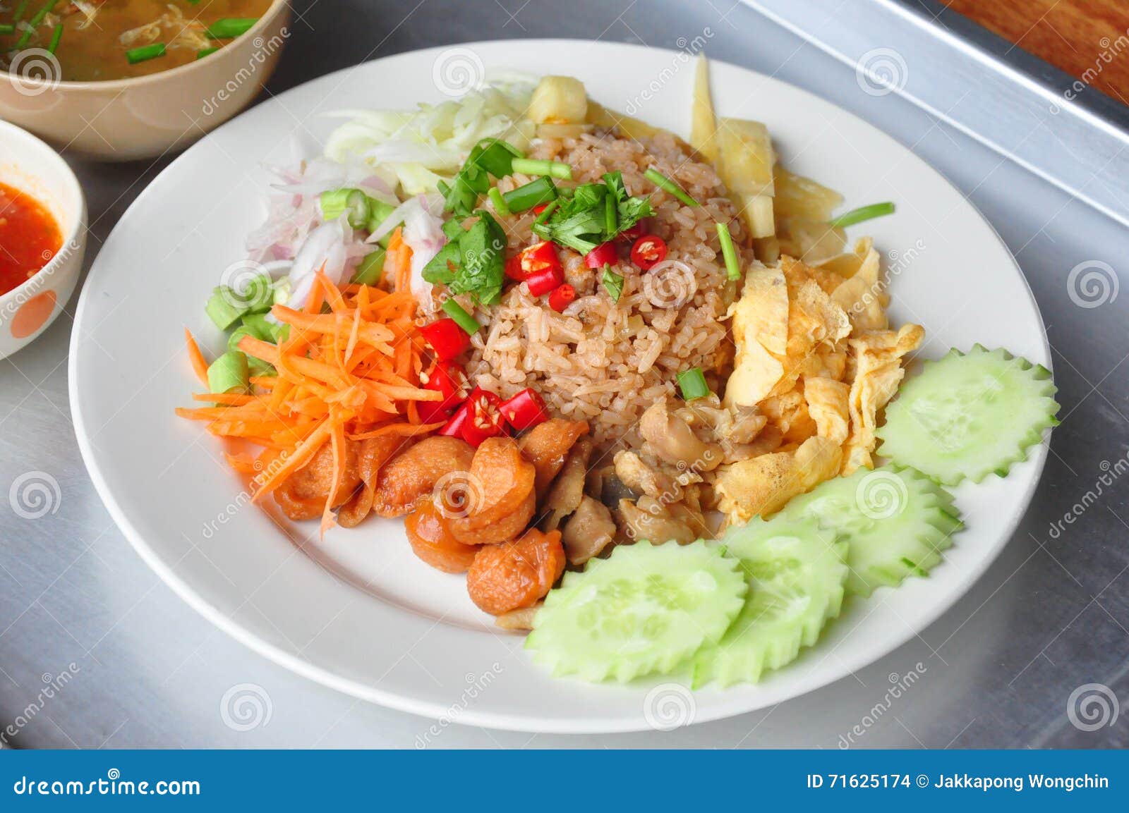 mixed cooked rice with shrimp paste sauce ,thai food